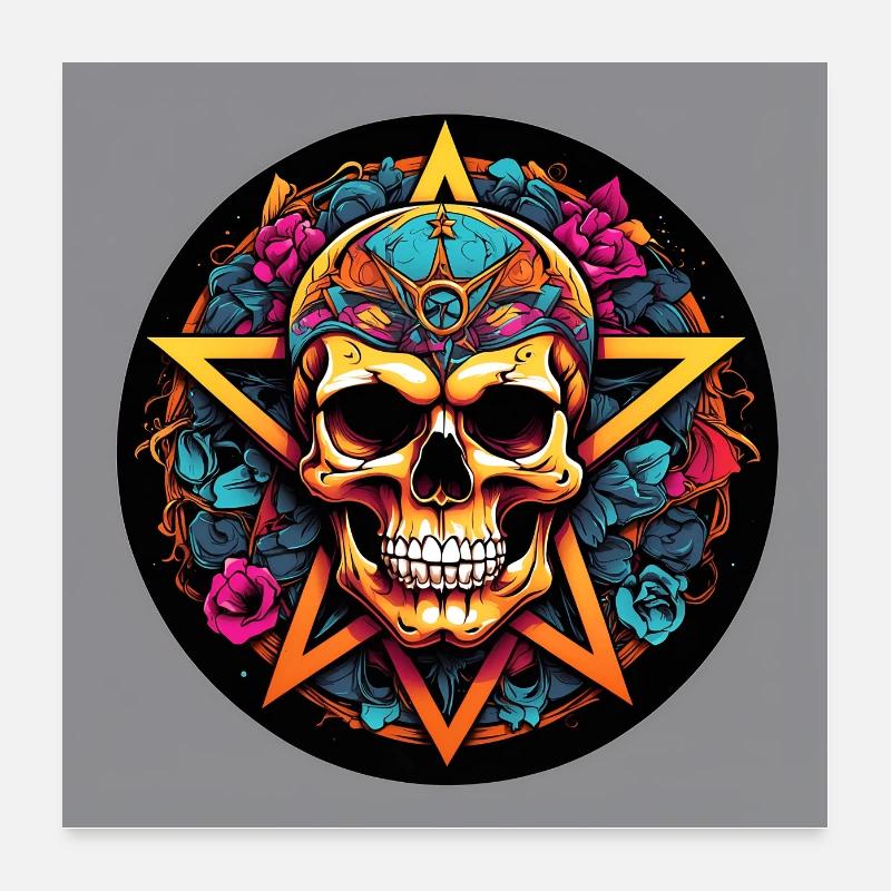 dekorativer farbenfroher Skull mit Pentagramm Poster 60x60 cm