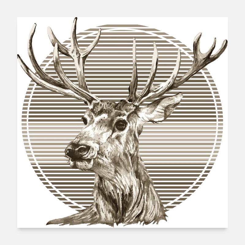 Hirsch - Poster 60x60 cm - Weiß