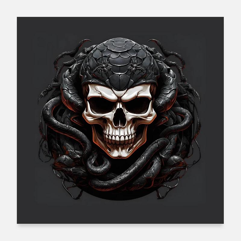 Plakat Skull Schädel mit Schlangen Poster 60x60 cm