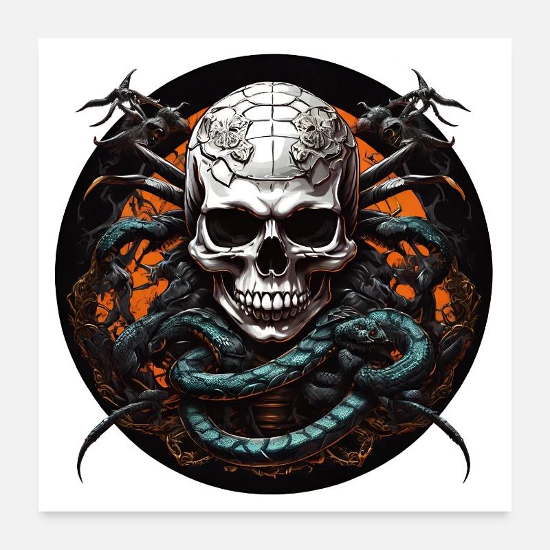Affiche Crâne décoratif Crâne avec des serpents Poster 60 x 60 cm