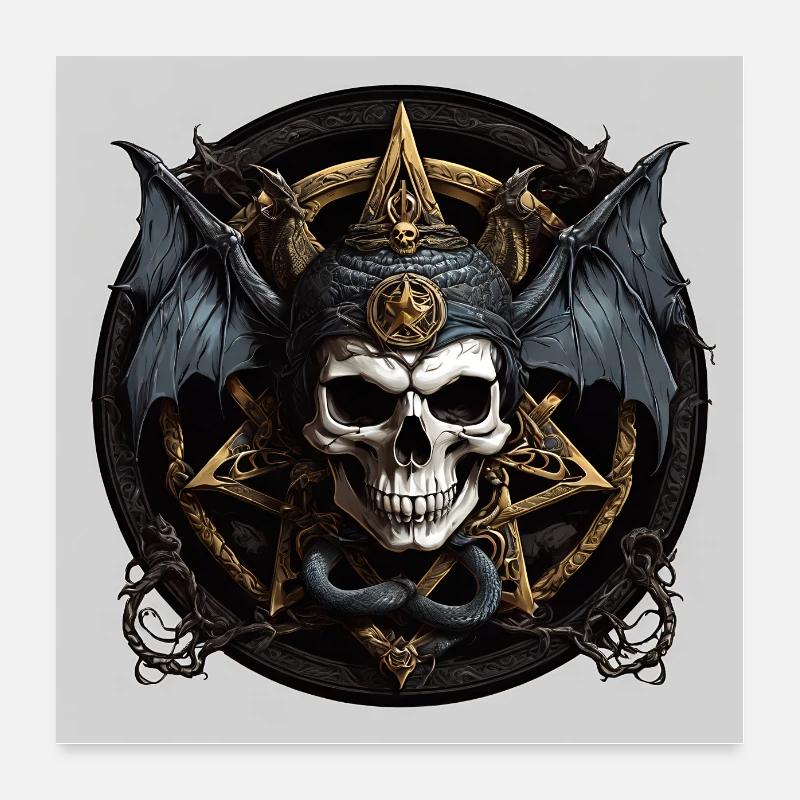 Düsteres Skullmotiv Schädel mit Schlange Poster 60x60 cm