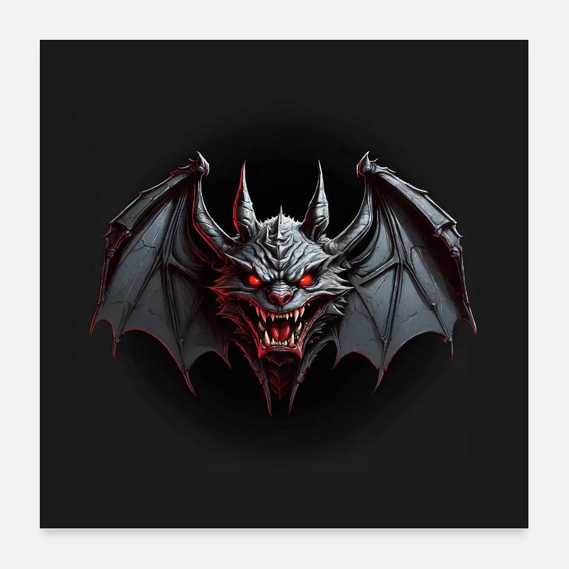 Devilish bat red eyes long teeth Poster 24" x 24" (60x60 cm)