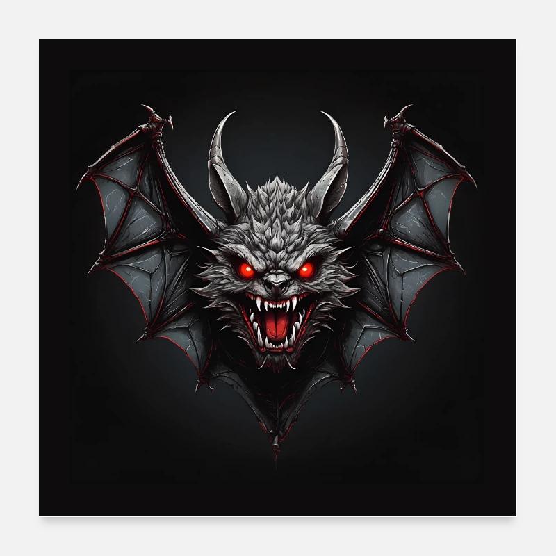 Devilish Bat Red Eyes Teeth Poster 24" x 24" (60x60 cm)