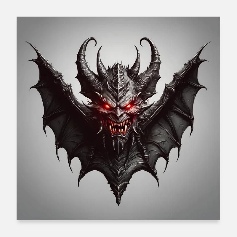 Devilish bat, red eyes, long teeth Poster 24" x 24" (60x60 cm)