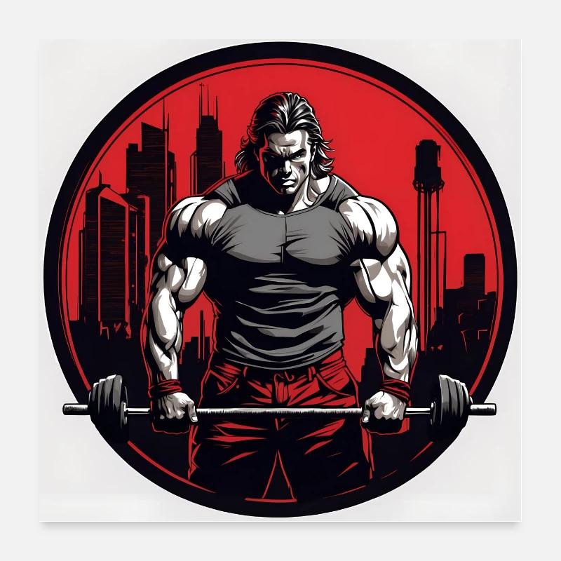 Bodybuilder with barbell hard workout Poster 24" x 24" (60x60 cm)