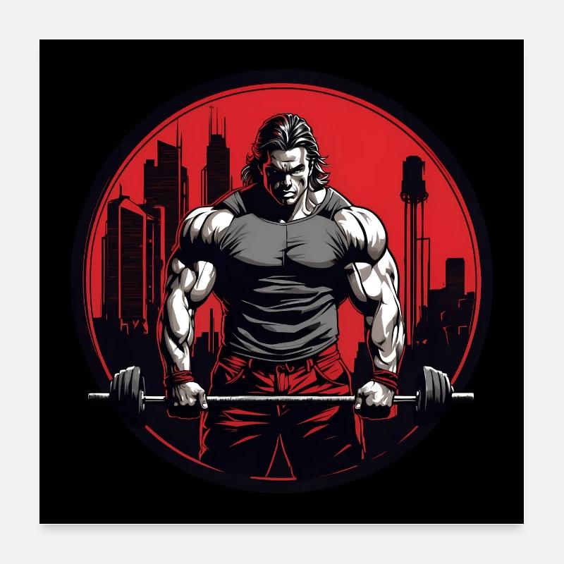Bodybuilder avec haltères d’entraînement dur Poster 60 x 60 cm