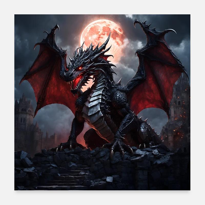 Big Dragon au clair de lune Poster 60 x 60 cm