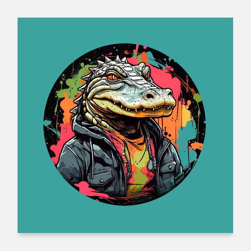 Crocodile alligator cool sur des éclaboussures de couleur Poster 60 x 60 cm