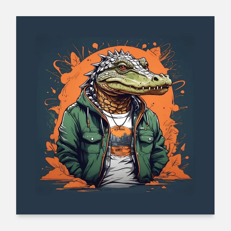 Schicker legerer Alligator im Freizeitlook Poster 60x60 cm