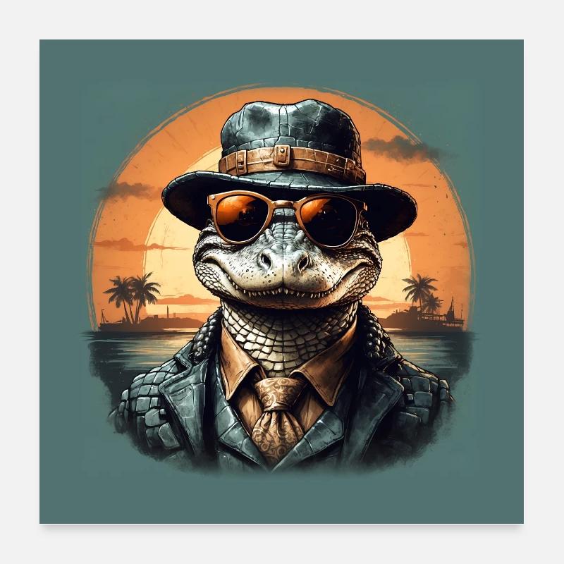 Alligator chic avec lunettes de soleil et costume Poster 60 x 60 cm