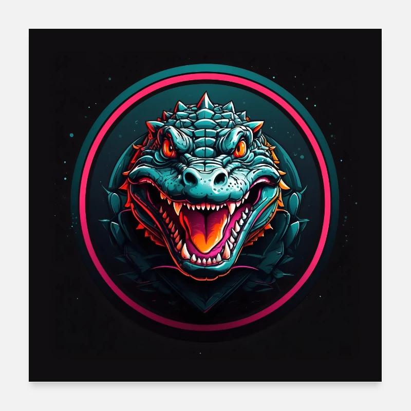 farbenfrohes Krokodil Portrait Poster 60x60 cm