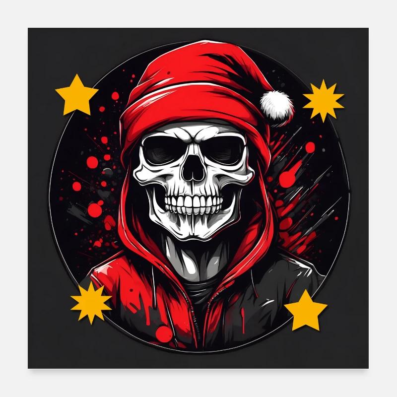 Crâne de joyeux Noël avec chapeau de Père Noël Poster 60 x 60 cm