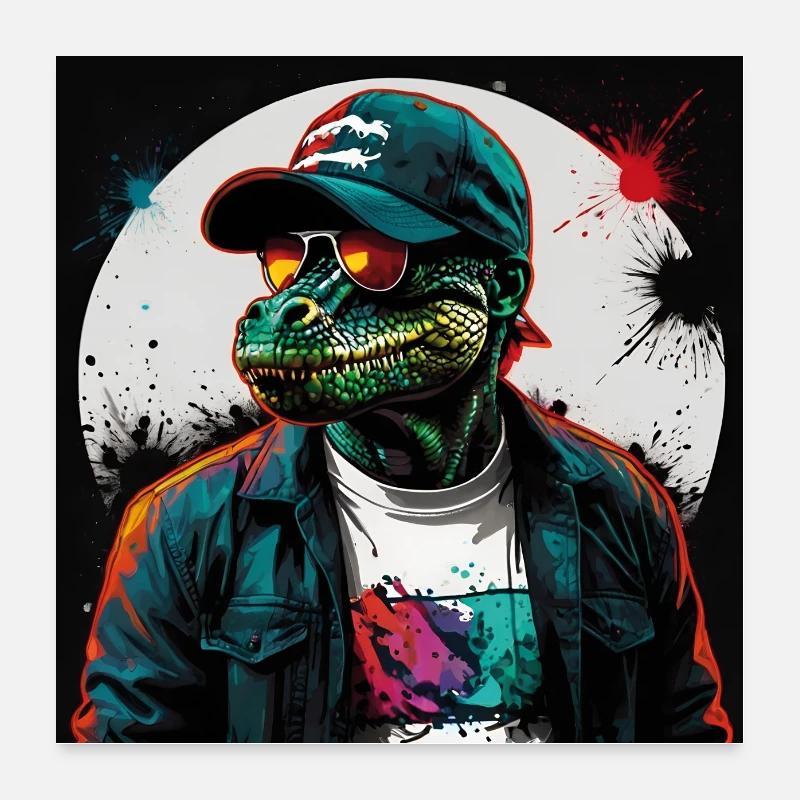 Cooles Krokodil cooler Alligator mit Mütze Poster 60x60 cm