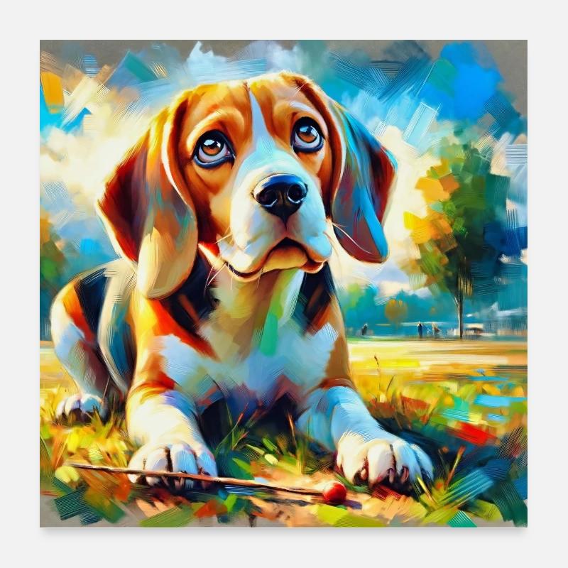 Beagle KUNST - Poster 60x60 cm - Weiß