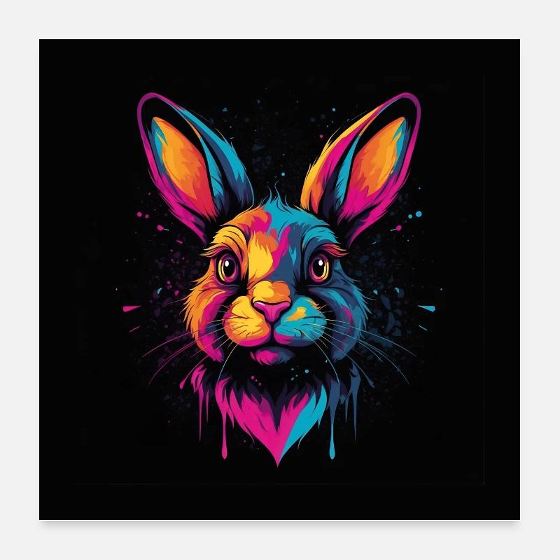Bright colorful rabbit portrait Poster 24" x 24" (60x60 cm)