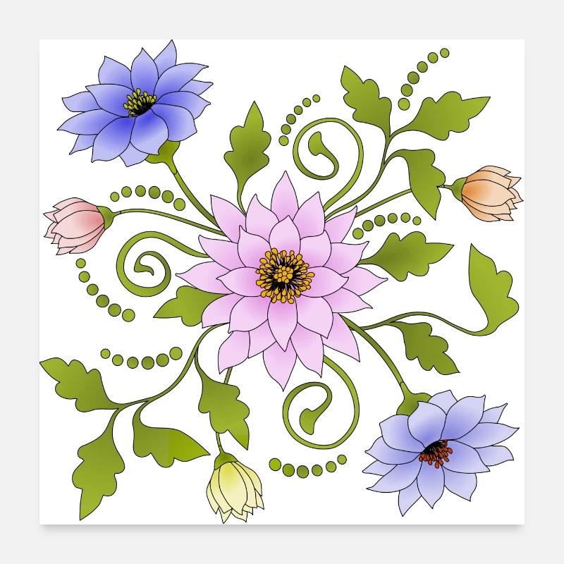 Blumen - Poster 60x60 cm - Weiß