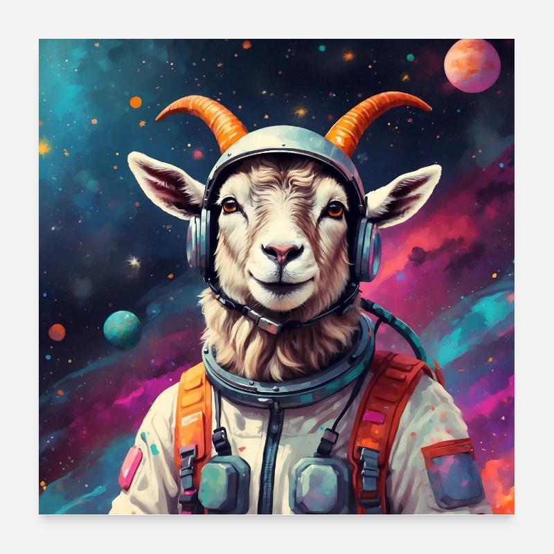 Ziege als Astronaut Space Ziege Weltraum Poster 60x60 cm
