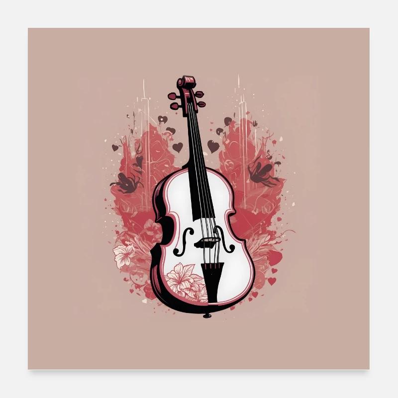 Violon décoratif graphique violon graphique floral Poster 60 x 60 cm