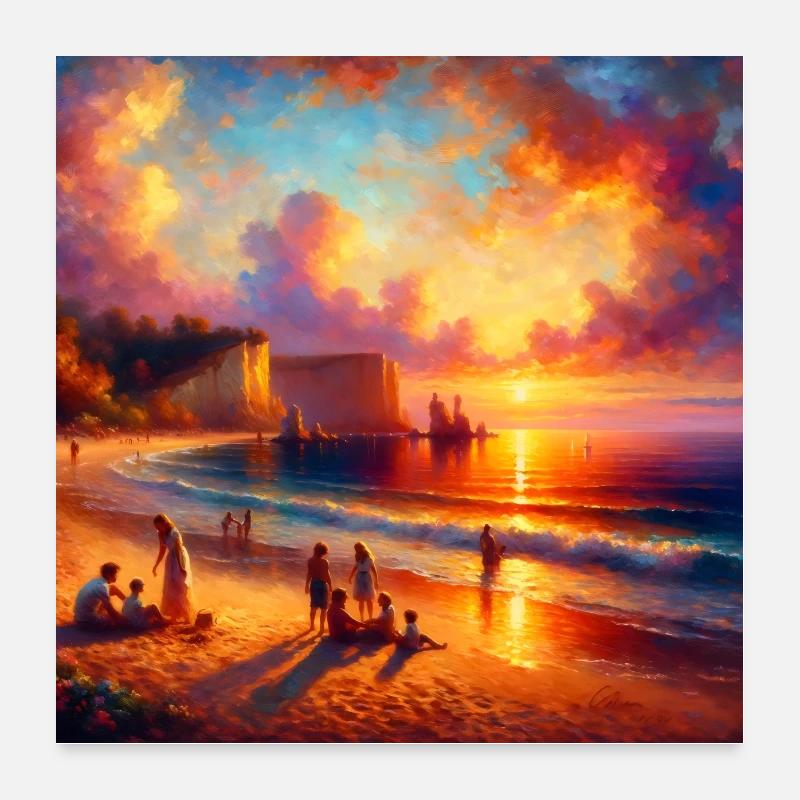 Poster Ölgemälde Strand Poster 60x60 cm