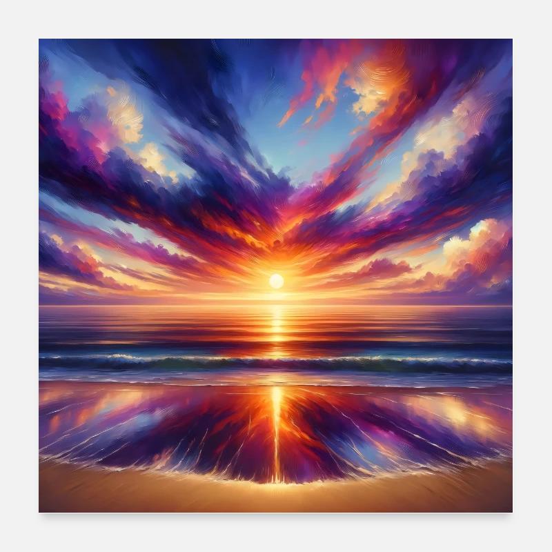 Poster Ölgemälde Sonnenuntergang am Meer Poster 60x60 cm