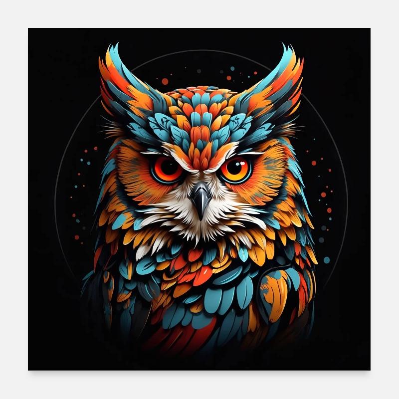 Farbenprächtiges Eulenportrait Uhu - Poster 60x60 cm - Weiß