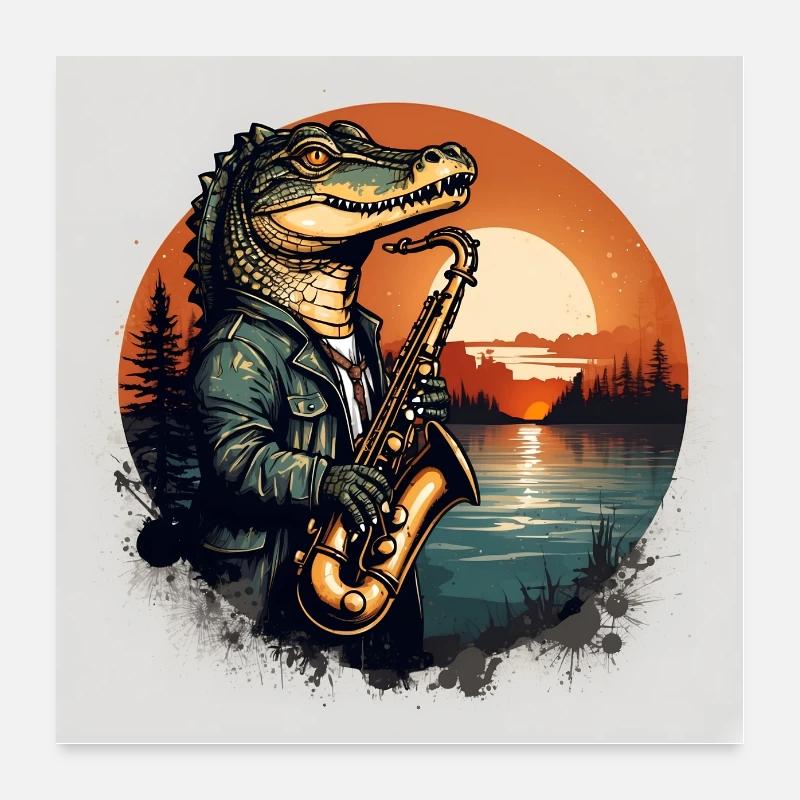 Cooles Krokodil spielt Saxofon Poster 60x60 cm