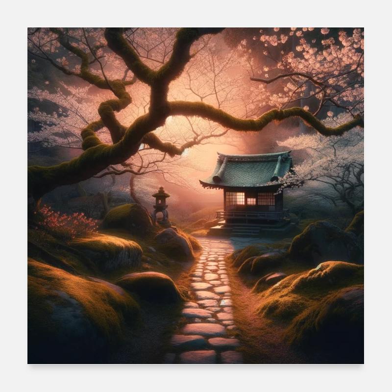 Japan Vintage Moss Stone Path Poster 24" x 24" (60x60 cm)