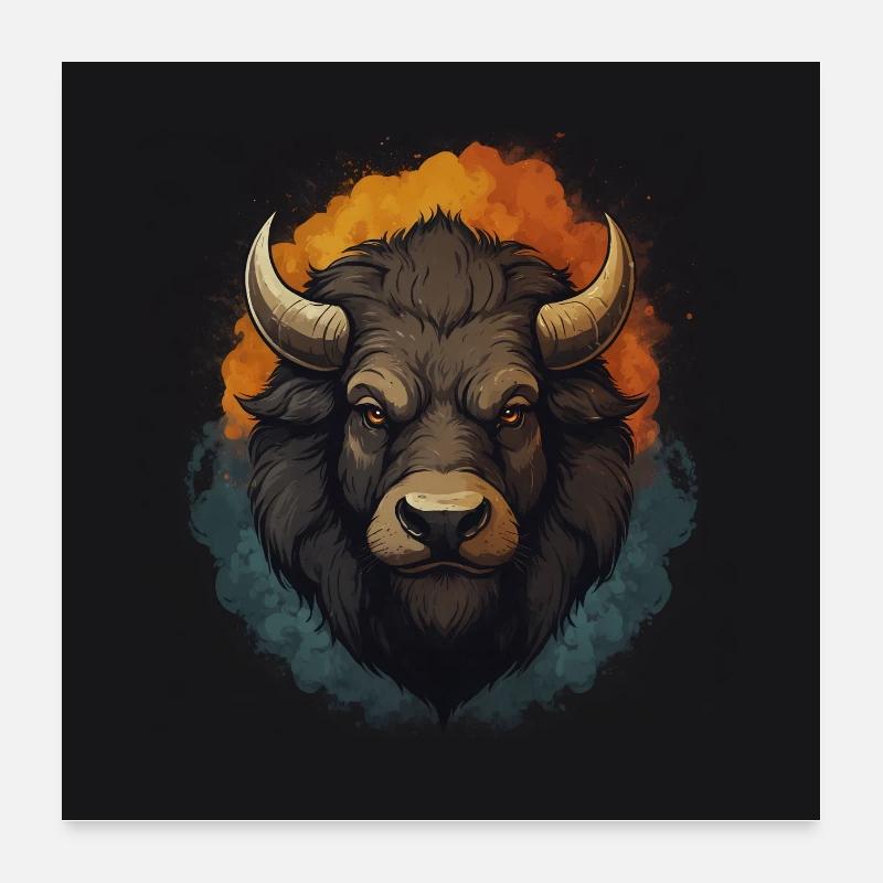 Portrait de bison d’un fier taureau bison Poster 60 x 60 cm