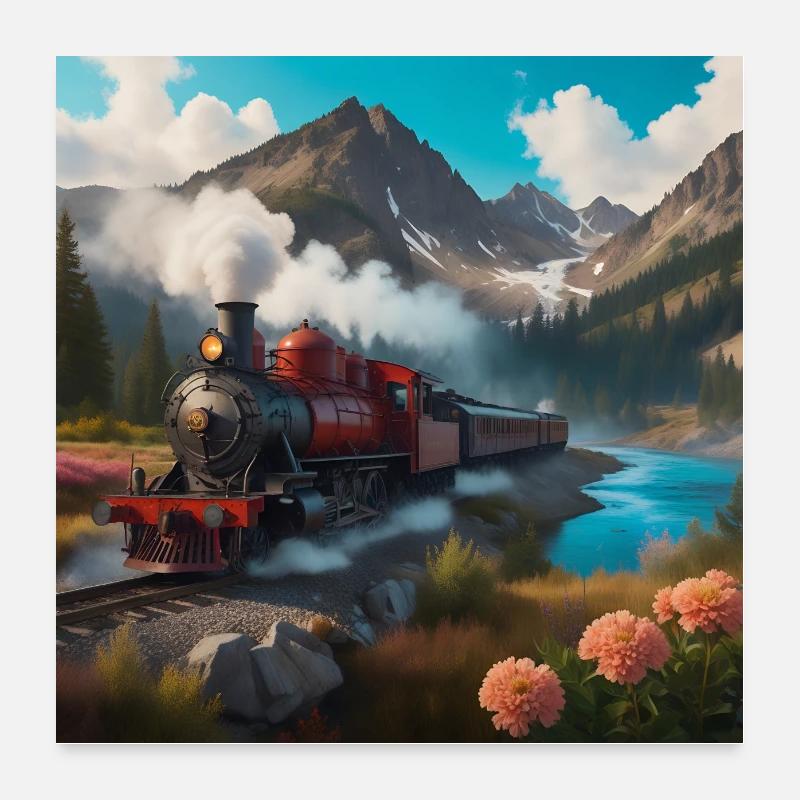 Nostalgische qualmende Dampflokomotive Poster 60x60 cm