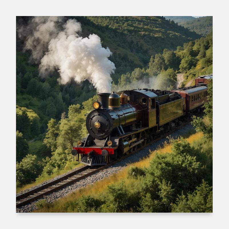 Nostalgische qualmende Dampflokomotive mit Waggons Poster 60x60 cm