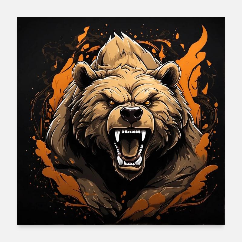 Wütender Grizzlybär im Farbkreis Farbklecksen Poster 60x60 cm