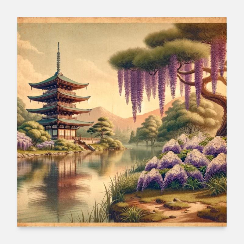 Japan Vintage Pagode Poster 60x60 cm