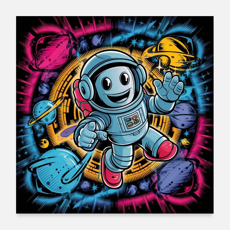 Kleiner Roboter als Astronaut im Weltraum mit Ster Poster 60x60 cm