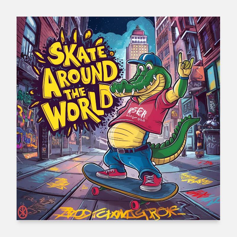 Alligator cool patinant dans les rues Poster 60 x 60 cm