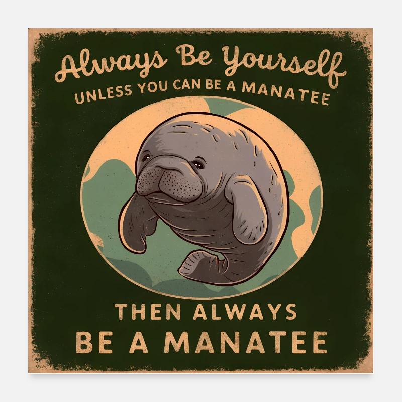 Sei Du selbst oder sei ein Manatee Lebensweisheit Poster 60x60 cm