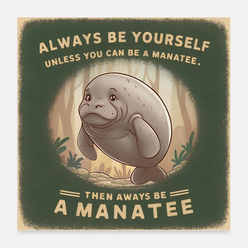 Sei Du selbst oder sei ein Manatee Lebensweisheit Poster 60x60 cm