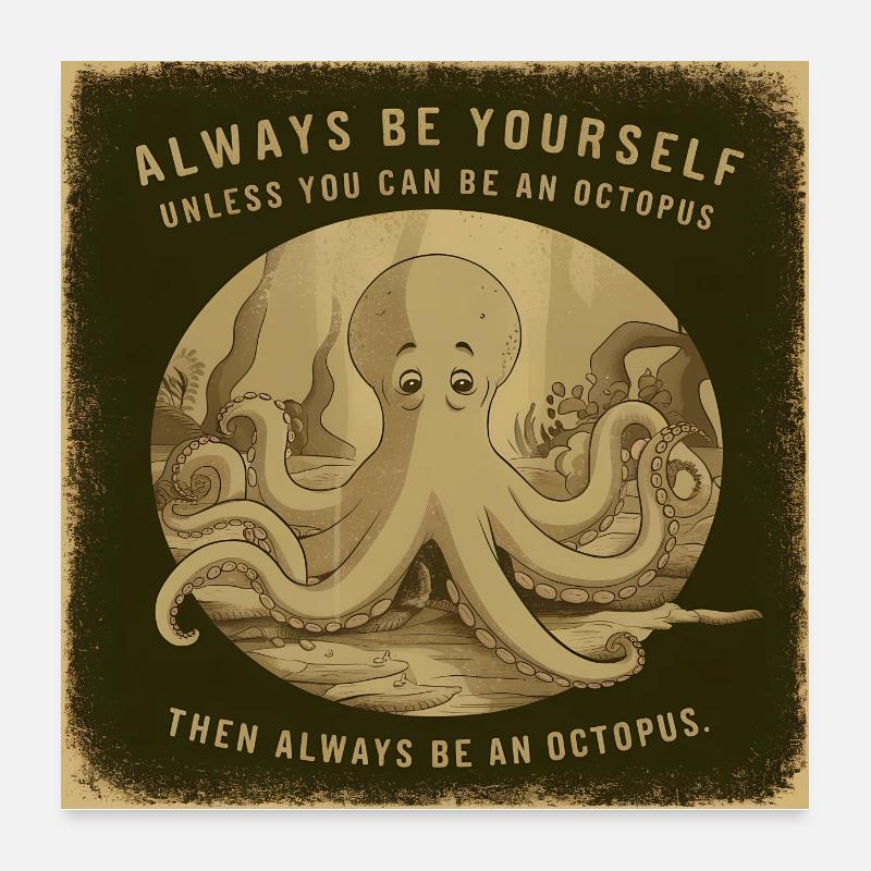 Sei Du selbst oder sei ein Oktopus Lebensweisheit Poster 60x60 cm