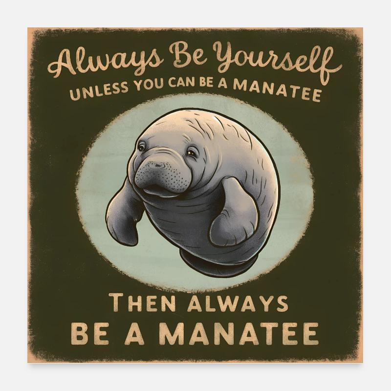 Sei Du selbst oder sei ein Manatee Lebensweisheit Poster 60x60 cm