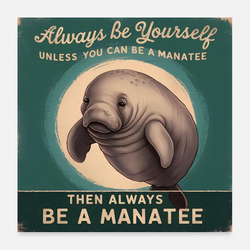 Sei Du selbst oder sei ein Manatee Lebensweisheit Poster 60x60 cm