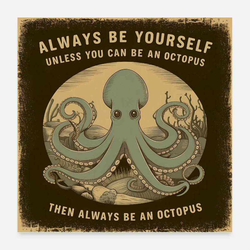 Sei Du selbst oder sei ein Oktopus Lebensweisheit Poster 60x60 cm