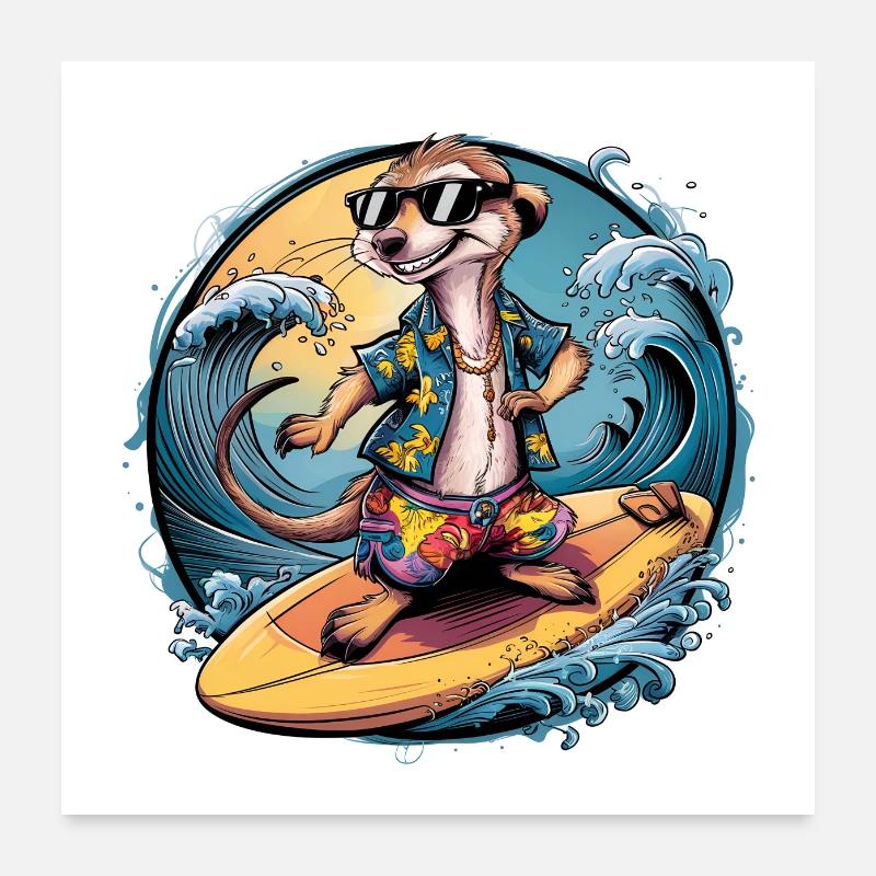 Suricate cool avec lunettes de soleil et short de bain Poster 60 x 60 cm