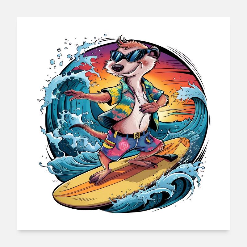 Suricate cool avec lunettes de soleil et short de bain Poster 60 x 60 cm