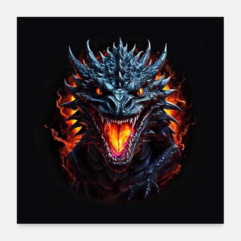 Dragon de feu coloré pour les fans de dragon Poster 60 x 60 cm