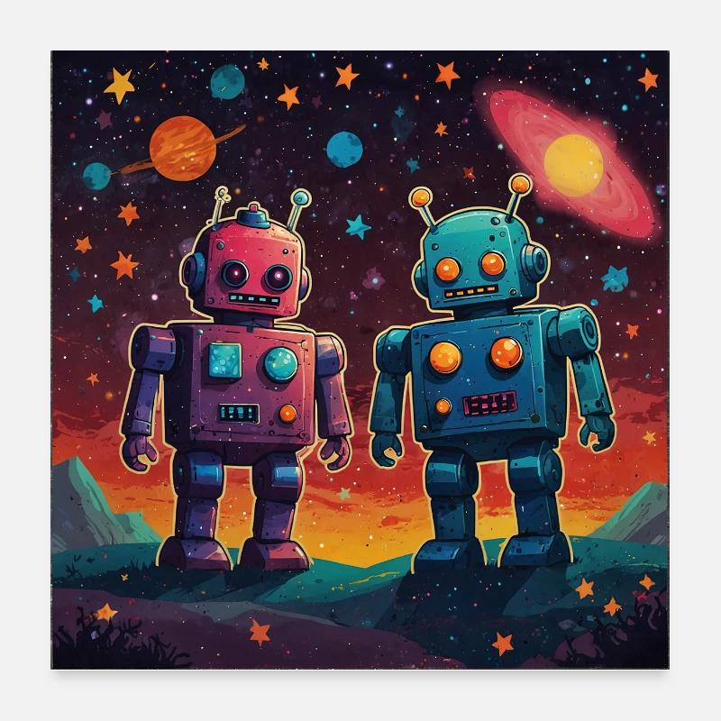 Two robots in love under the stars Poster 24" x 24" (60x60 cm)