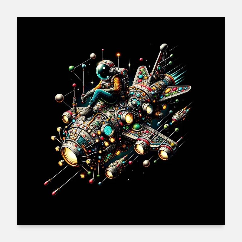 Spaceman in colorful decorated spaceship Poster 24" x 24" (60x60 cm)