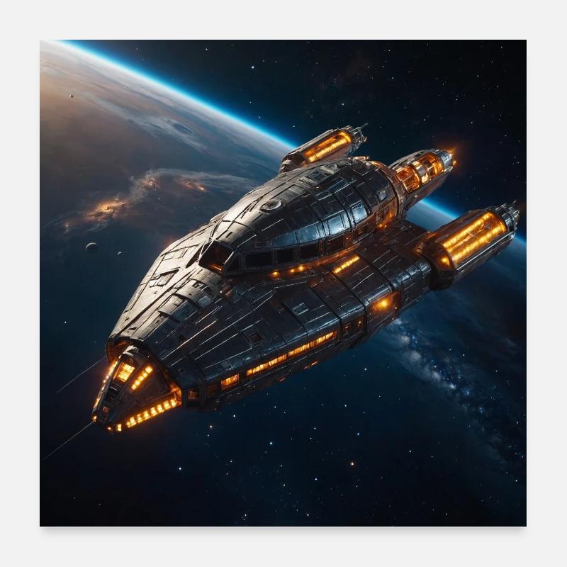 Spaceship on its way in space to distant planets Poster 24" x 24" (60x60 cm)