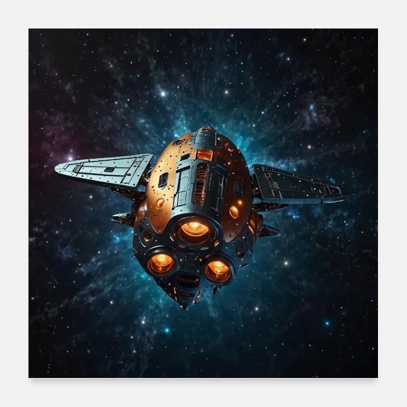 Un vaisseau spatial en route dans l’espace vers des planètes lointaines Poster 60 x 60 cm