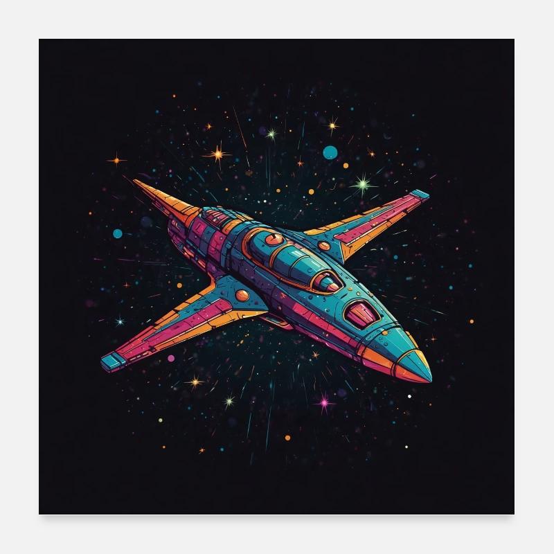 Un vaisseau spatial en route dans l’espace vers des planètes lointaines Poster 60 x 60 cm