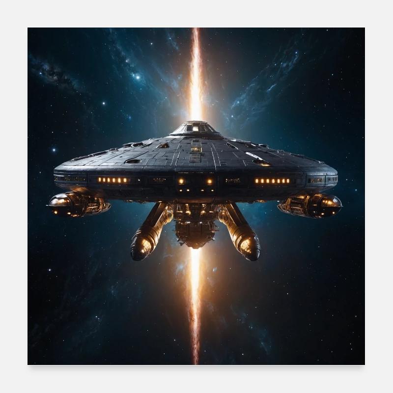 Un vaisseau spatial en route dans l’espace vers des planètes lointaines Poster 60 x 60 cm