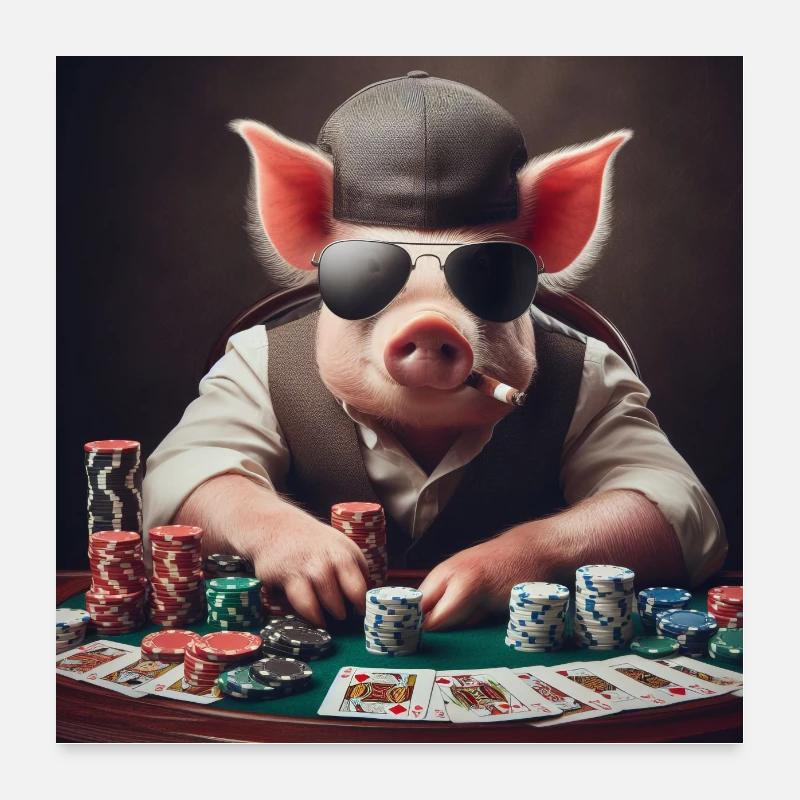 Poker Schwein Poster 60x60 cm